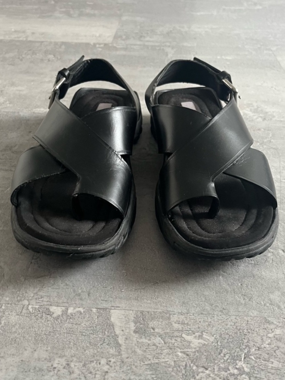 10. Zara Vibram soled leather sandals lug trek black urban city - Picture 12 of 12